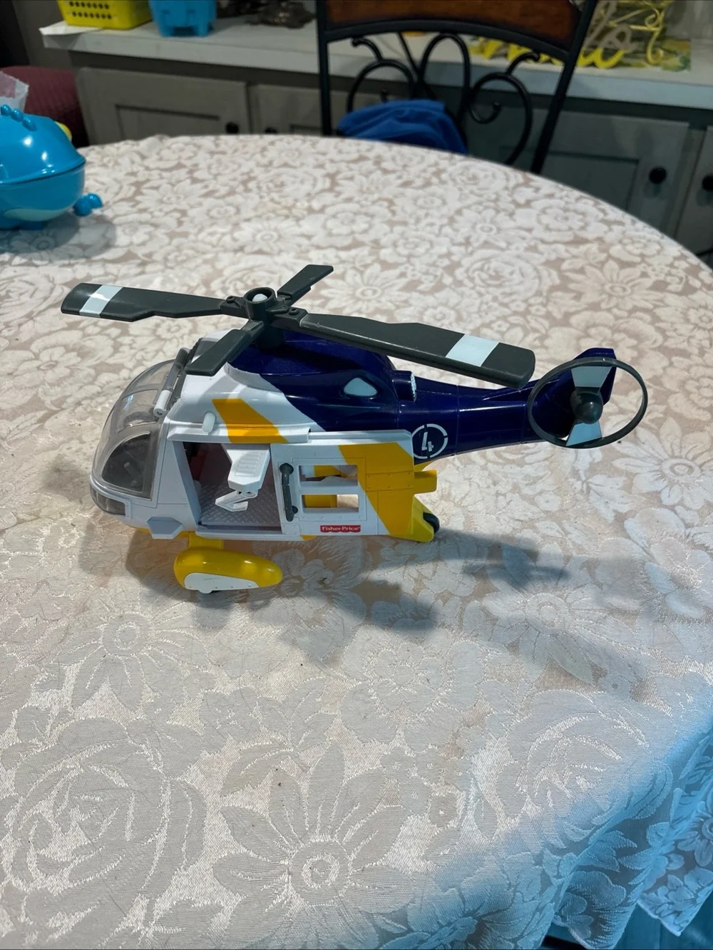 Fisher-Price Blue, White & Yellow Rescue Helicopter Toy